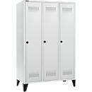 Schäfer Shop Genius Kledinglocker met poten, 3 compartimenten, 400 mm compartimentbreedte, veiligheidsdraaigrendelslot, lichtgrijs/lichtgrijs