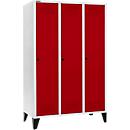 Schäfer Shop Genius Kledinglocker met poten, 3 compartimenten, 400 mm compartimentbreedte, veiligheidsdraaigrendelslot, lichtgrijs/robijnrood