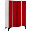 Schäfer Shop Genius Kledinglocker met poten, 4 compartimenten, cilinderslot, lichtgrijs/rood