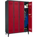 Schäfer Shop Genius Kledinglocker met poten, 4 compartimenten, draaigrendelslot, antraciet/rood