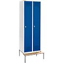 Schäfer Shop Genius Kledinglocker met zitbank, 2 compartimenten, 300 mm compartimentbreedte, veiligheidsdraaigrendelslot, lichtgrijs/gentiaanblauw