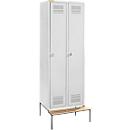 Schäfer Shop Genius Kledinglocker met zitbank, 2 compartimenten, 300 mm compartimentbreedte, veiligheidsdraaigrendelslot, lichtgrijs