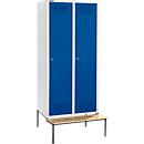 Schäfer Shop Genius Kledinglocker met zitbank, 2 compartimenten, 400 mm compartimentbreedte, cilinderslot, lichtgrijs/gentiaanblauw