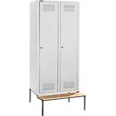 Schäfer Shop Genius Kledinglocker met zitbank, 2 compartimenten, 400 mm compartimentbreedte, cilinderslot, lichtgrijs/lichtgrijs