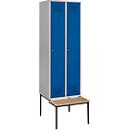 Schäfer Shop Genius Kledinglocker met zitbank, 2 compartimenten, cilinderslot, blank aluminium/gentiaanblauw