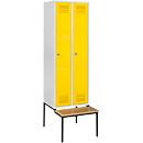 Schäfer Shop Genius Kledinglocker met zitbank, 2 compartimenten, cilinderslot, lichtgrijs/geel