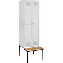Schäfer Shop Genius Kledinglocker met zitbank, 2 compartimenten, cilinderslot, lichtgrijs/lichtgrijs
