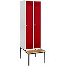 Schäfer Shop Genius Kledinglocker met zitbank, 2 compartimenten, cilinderslot, lichtgrijs/rood