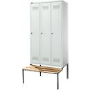 Schäfer Shop Genius Kledinglocker met zitbank, 3 compartimenten, 300 mm compartimentbreedte, cilinderslot, lichtgrijs/lichtgrijs