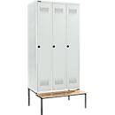 Schäfer Shop Genius Kledinglocker met zitbank, 3 compartimenten, 300 mm compartimentbreedte, veiligheidsdraaigrendelslot, lichtgrijs/lichtgrijs