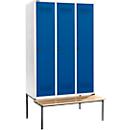 Schäfer Shop Genius Kledinglocker met zitbank, 3 compartimenten, 400 mm compartimentbreedte, veiligheidsdraaigrendelslot, lichtgrijs/gentiaanblauw