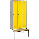 Schäfer Shop Genius Kledinglocker met zitbank, 3 compartimenten, cilinderslot, licht zilver/geel