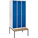 Schäfer Shop Genius Kledinglocker met zitbank, 3 compartimenten, cilinderslot, lichtgrijs/gentiaanblauw