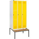 Schäfer Shop Genius Kledinglocker met zitbank, 3 compartimenten, draaigrendelslot, lichtgrijs/geel