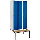 Schäfer Shop Genius Kledinglocker met zitbank, 3 compartimenten, draaigrendelslot, lichtgrijs/gentiaanblauw