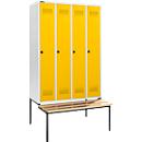 Schäfer Shop Genius Kledinglocker met zitbank, 4 compartimenten, 300 mm compartimentbreedte, veiligheidsdraaigrendelslot, lichtgrijs/geel