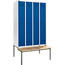 Schäfer Shop Genius Kledinglocker met zitbank, 4 compartimenten, 300 mm compartimentbreedte, veiligheidsdraaigrendelslot, lichtgrijs/gentiaanblauw