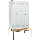 Schäfer Shop Genius Kledinglocker met zitbank, 4 compartimenten, 300 mm compartimentbreedte, veiligheidsdraaigrendelslot, lichtgrijs/lichtgrijs