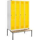 Schäfer Shop Genius Kledinglocker met zitbank, 4 compartimenten, cilinderslot, lichtgrijs/geel