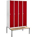 Schäfer Shop Genius Kledinglocker met zitbank, 4 compartimenten, cilinderslot, lichtgrijs/rood