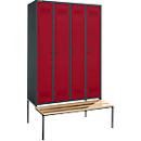 Schäfer Shop Genius Kledinglocker met zitbank, 4 compartimenten, veiligheidsdraaigrendelslot, antraciet/rood