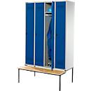 Schäfer Shop Genius Kledinglocker met zitbank, 4 compartimenten, veiligheidsdraaigrendelslot, lichtgrijs/gentiaanblauw