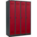 Schäfer Shop Genius kleerkast met onderstel, 4 vakken, 300 mm vakbreedte, draaislot, antraciet/rood antraciet/rubberrood