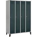 Schäfer Shop Genius Kleiderspind mit Füßen, 4 Abteile, Zylinderschloss, weißaluminium/anthrazit