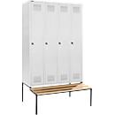 Schäfer Shop Genius Kleiderspind mit Sitzbank, 4 Abteile, 300 mm Abteilbreite, Zylinderschloss, anthrazit/rubinrot