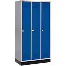 Schäfer Shop Genius Kleiderspind mit Sockel, 3 Abteile, Zylinderschloss, hellsilber/enzianblau