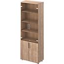 Schäfer Shop Genius Kombischrank TETRIS WOOD, 6 OH, H 2270 mm Glas- und Flügeltüren, Höhe inkl. Gleiter, Kirsche Romana-Dekor