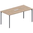 Schäfer Shop Genius Konferenztisch, 3-fach Anschluss, Rechteck, 4-Fuß Rundrohr, B 1600 x T 800 x H 720-840 mm, Eiche-Dekor/weißalu
