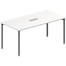 Schäfer Shop Genius Konferenztisch, 3-fach Tischanschlussfeld, Rechteck, 4-Fuß Rundrohr, B 1600 x T 800 x H 720-840 mm, weiß/weißaluminium RAL 9006