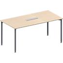 Schäfer Shop Genius Konferenztisch, 6-fach Tischanschlussfeld, Rechteck, 4-Fuß Rundrohr, B 1600 x T 800 x H 720-840 mm, Ahorn/weißaluminium RAL 9006