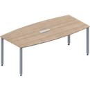 Schäfer Shop Genius Konferenztisch MODENA FLEX, 3-fach Anschluss, Boot, 4-Fuss Quadratrohr, B 2000 x H 720-840 mm, Eiche Dekor/weissaluminium