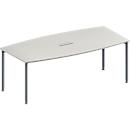 Schäfer Shop Genius Konferenztisch MODENA FLEX, 3-fach Anschluss, Boot, 4-Fuss Rundrohr, B 2000 x H 720-840 mm, lichtgrau/weissalu