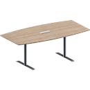 Schäfer Shop Genius Konferenztisch MODENA FLEX, 3-fach Anschluss, Boot, T-Fuß Rundrohr, B 2000 x H 650-850 mm, Eiche-Dekor/weißalu
