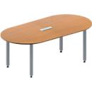 Schäfer Shop Genius Konferenztisch MODENA FLEX, 3-fach Anschluss, Oval, 4-Fuß Quadratrohr, B 2000 x T 1000 x H 720-840 mm, Buche/weißalu