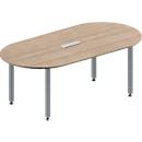 Schäfer Shop Genius Konferenztisch MODENA FLEX, 3-fach Anschluss, Oval, 4-Fuß Quadratrohr, B 2000 x T 1000 x H 720-840 mm, Eiche Dekor/weißalu