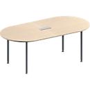 Schäfer Shop Genius Konferenztisch MODENA FLEX, 3-fach Anschluss, Oval, 4-Fuß Rundrohr, B 2000 x T 1000 x H 720-840 mm, Ahorn/weißalu