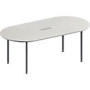 Schäfer Shop Genius Konferenztisch MODENA FLEX, 3-fach Anschluss, Oval, 4-Fuß Rundrohr, B 2000 x T 1000 x H 720-840 mm, lichtgrau/weißalu