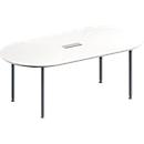 Schäfer Shop Genius Konferenztisch MODENA FLEX, 3-fach Anschluss, Oval, 4-Fuß Rundrohr, B 2000 x T 1000 x H 720-840 mm, weiß/weißalu