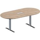 Schäfer Shop Genius Konferenztisch MODENA FLEX, 3-fach Anschluss, Oval, T-Fuß Rechteckrohr, B 2000 x T 1000 x H 650-850 mm, Eiche-Dekor/weißalu