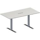 Schäfer Shop Genius Konferenztisch MODENA FLEX, 3-fach Anschluss, Rechteck, T-Fuss Rechteckrohr, B 1600 x T 800 x H 650-850 mm, lichtgrau/weissalu