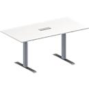 Schäfer Shop Genius Konferenztisch MODENA FLEX, 3-fach Anschluss, Rechteck, T-Fuss Rechteckrohr, B 1600 x T 800 x H 650-850 mm, weiss/weissalu
