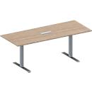 Schäfer Shop Genius Konferenztisch MODENA FLEX, 3-fach Anschluss, Rechteck, T-Fuß Rechteckrohr, B 2000 x T 800 x H 650-850 mm, Eiche-Dekor/weißalu
