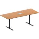 Schäfer Shop Genius Konferenztisch MODENA FLEX, 3-fach Anschluss, Rechteck, T-Fuss Rundrohr, B 2000 x T 800 x H 650-850 mm, Buche/weissalu