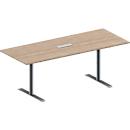 Schäfer Shop Genius Konferenztisch MODENA FLEX, 3-fach Anschluss, Rechteck, T-Fuß Rundrohr, B 2000 x T 800 x H 650-850 mm, Eiche-Dekor/weißalu
