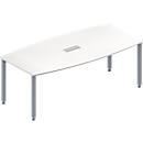 Schäfer Shop Genius Konferenztisch MODENA FLEX, 3-fach Tischanschlussfeld, Boot, 4-Fuß Quadratrohr, B 2000 x H 720-840 mm, weiß/weißaluminium