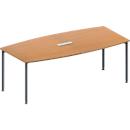 Schäfer Shop Genius Konferenztisch MODENA FLEX, 3-fach Tischanschlussfeld, Boot, 4-Fuss Rundrohr, B 2000 x H 720-840 mm, Buche/weissaluminium RAL 9006